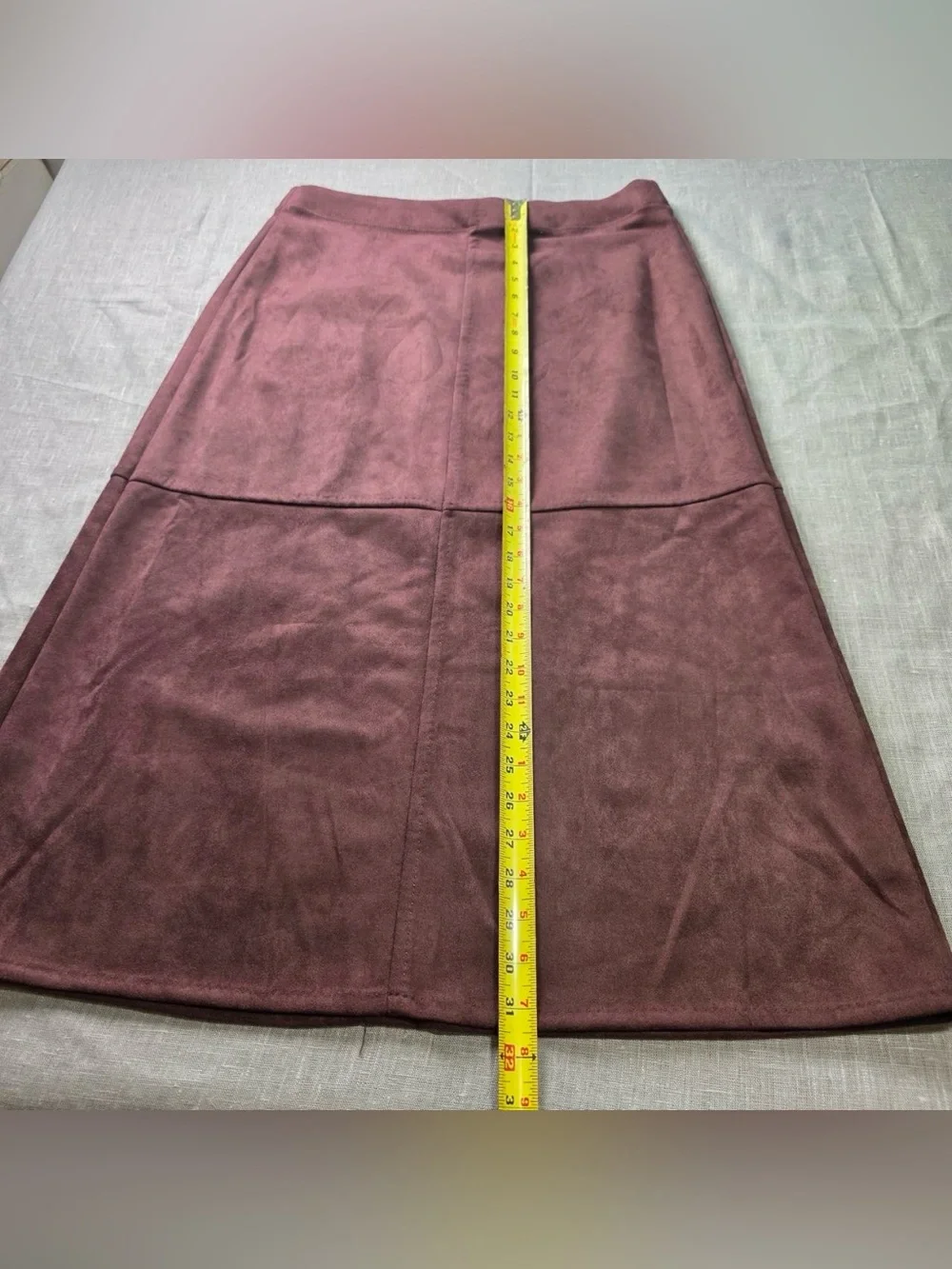 Max Studio London Faux Suede A-Line Midi Skirt Plum Brown Womens Size Large